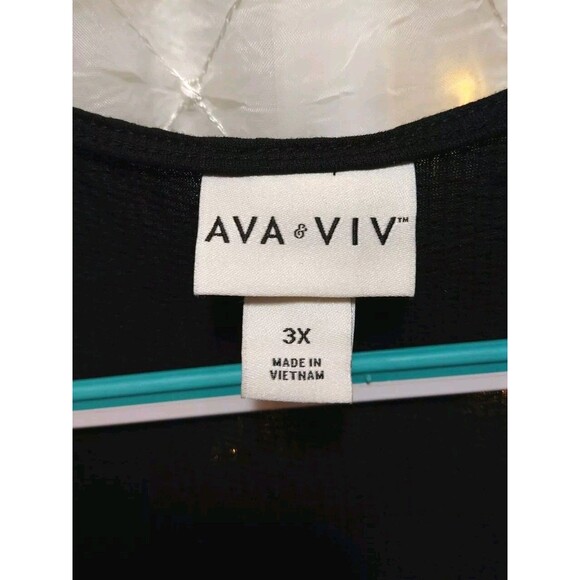 AVA & VIV WOMANS 3X BLACK MIDI DRESS 3/4 SLEEVE V NECK RIPPLE W/ POCKETS COMFY - Picture 7 of 10